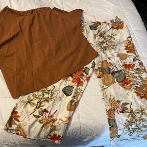 SHEIN Curve Brown Off the Shoulder Top and Floral Leaf Print Fabric